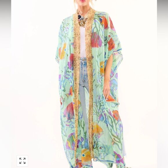 Aratta Other - Aratta Silent Journey Ocean Breeze Tropical Fish Print Kimono One Size